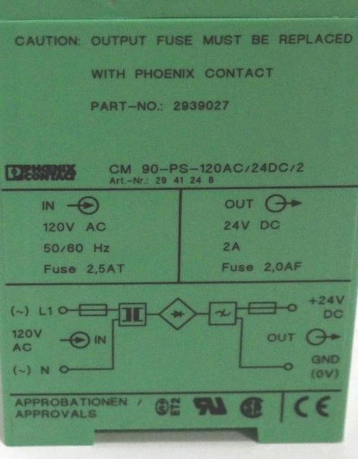 Used PHOENIX CONTACT 2939027 POWER SUPPLY CM 90-PS-120AC/24DC/2