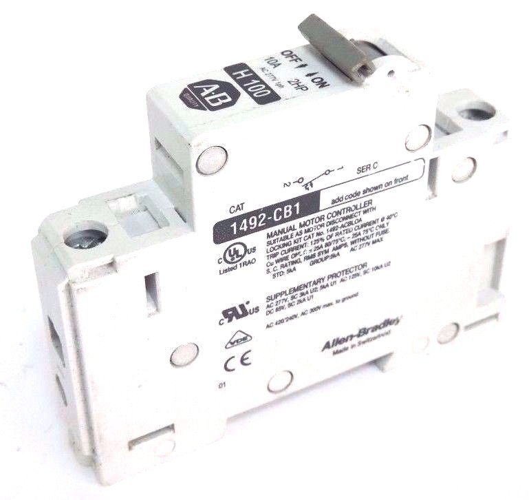 Used ALLEN BRADLEY 1492-CB1 CIRCUIT BREAKER SER. C 7A 1HP H100 1492CB1, 1492-CB1H100