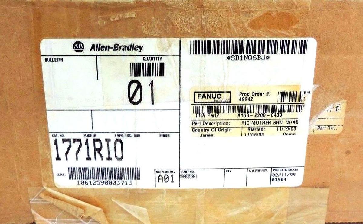 Used NIB FANUC A16B-2200-0431/01A MOTHER BOARD W/ ALLEN BRADLEY 1771-RIO INTERFACE