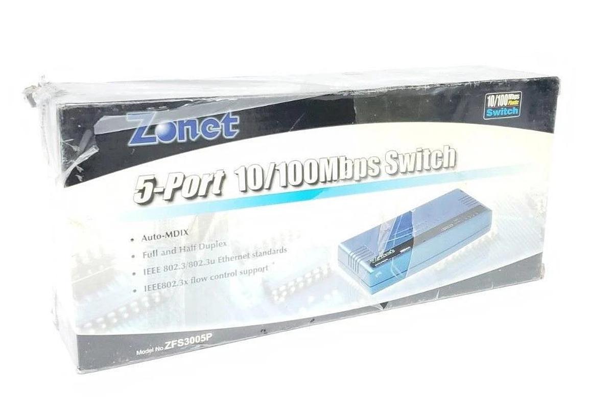 Used NEW ZONET ZFS3005P 5-PORT 10/100 MBPS ETHERNET SWITCH