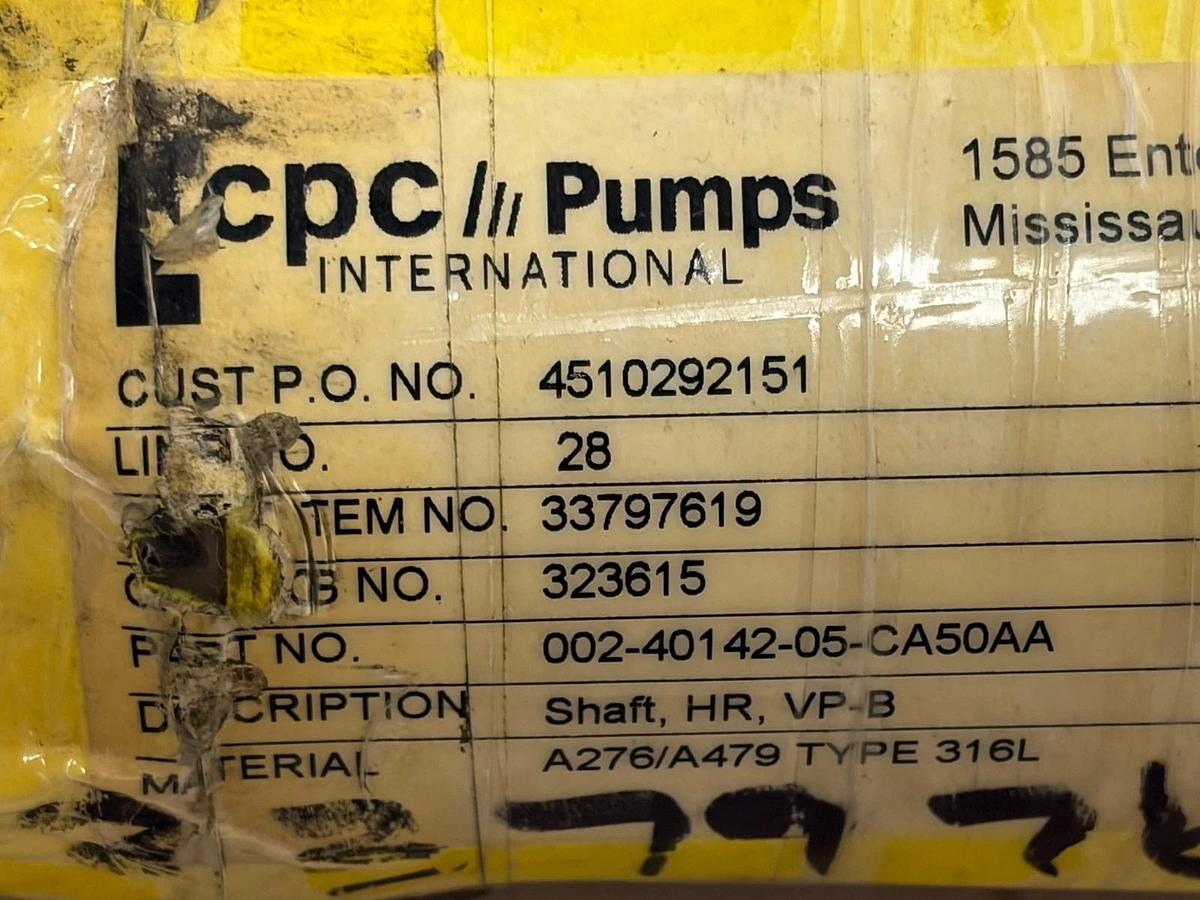 CPC Pumps International VP-B Pump Shaft HR 002-40142-05-CA50AA 316L Stainless