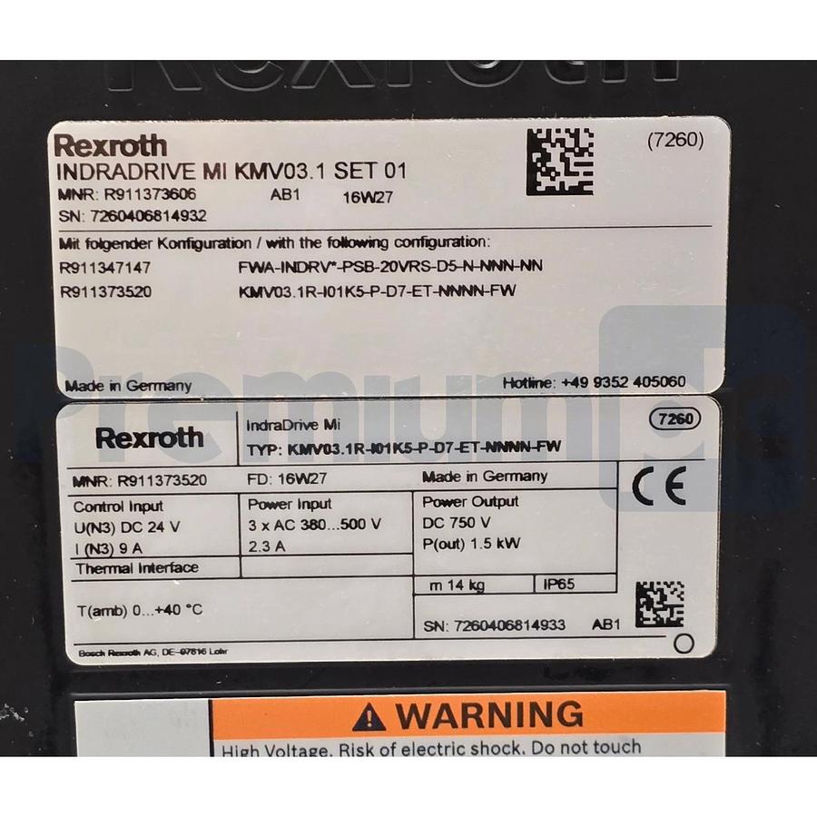 Used Rexroth INDRADRIVE MI KMV03.1 SET 01 | R911373606 DC Bus Power Supply Module