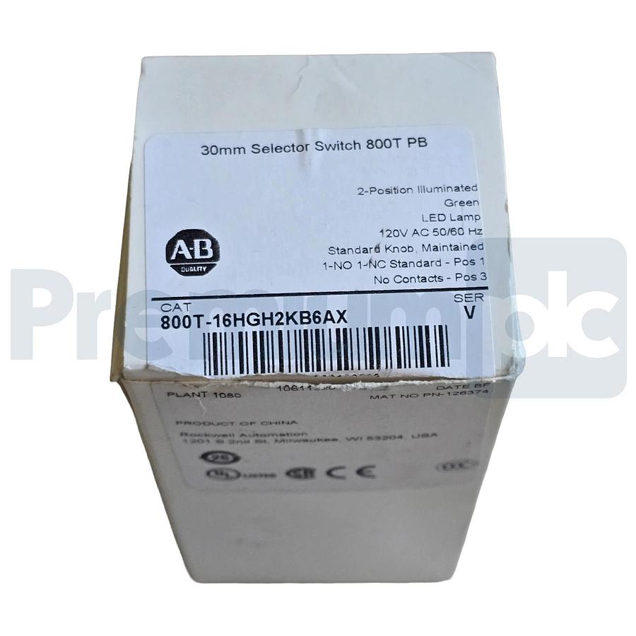 Allen-Bradley 800T-16HGH2KB6AX /V Selector Switch 30mm 2-Pos Green LED 120V NSMP