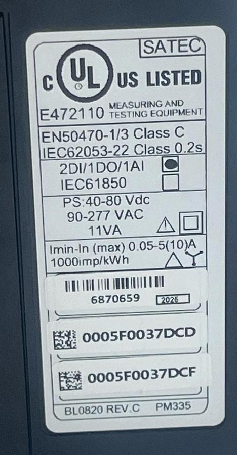 SATEC PM335 PRO AC/DC Power Quality Meter 16GB PRO-PM335-PQ-5-60HZ-ACDC-IOS NSMP
