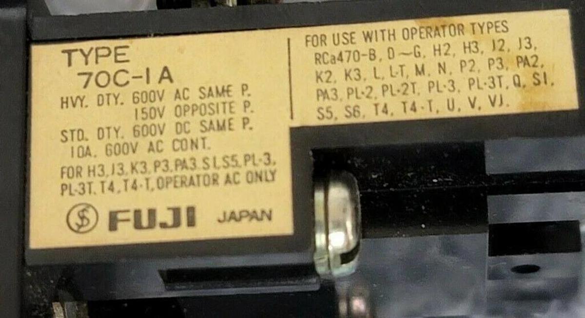 Used LOT OF 2 FUJI ELECTRIC 70C-IA CONTACT BLOCKS 70CIA, YELLOW CAP PUSHBUTTON