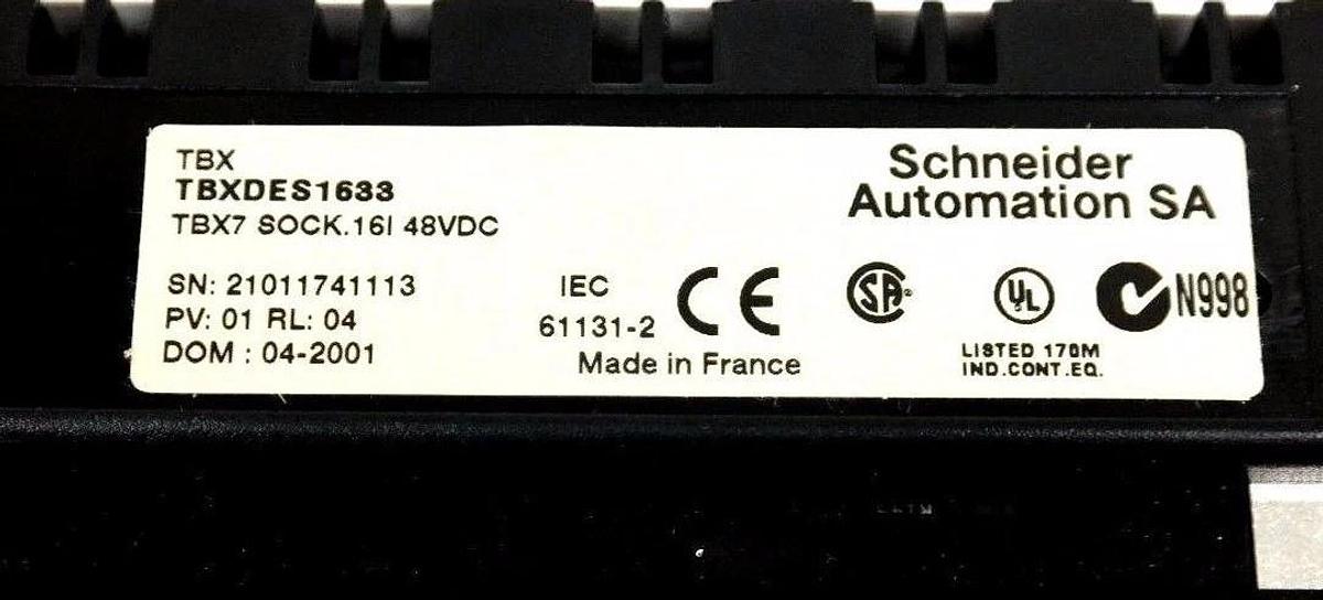 Used NIB SCHNEIDER AUTOMATION TBXDES1633 INPUT TBX7 SOCK. 16I 48VDC TBX-DES-1633