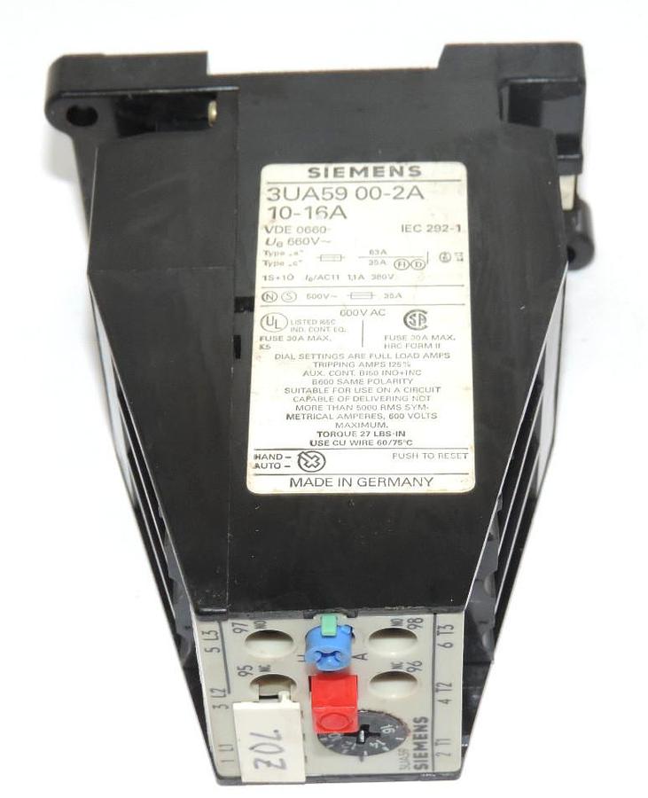 Used SIEMENS 3UA5-900-2A, OVERLOAD RELAY 10-16AMP, 3UA59002A