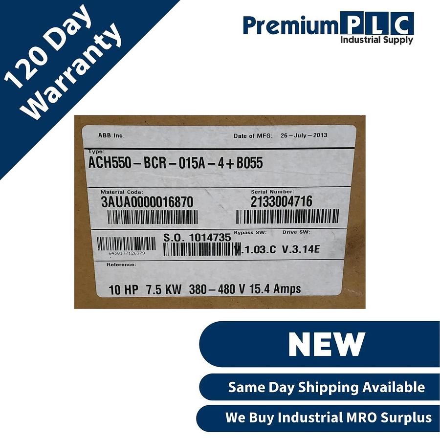 NEW ABB ACH550-BCR-015A-4+B055 ACH550 AC HVAC DRIVE 10HP 7.5KW 380-480V 15.4A