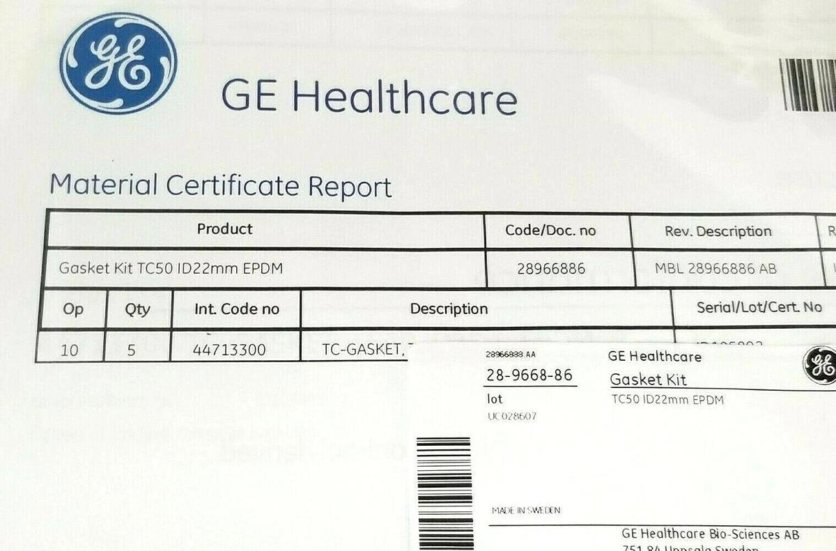 Used NEW GE HEALTHCARE 28-9668-86 GASKET KIT TC50 ID 22mm EPDM MBL 28966886 AB