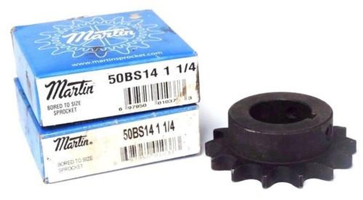 Used LOT OF 2 NIB MARTIN 50BS14-1-1/4 SPROCKET 1-1/4" BORE 50BS14114