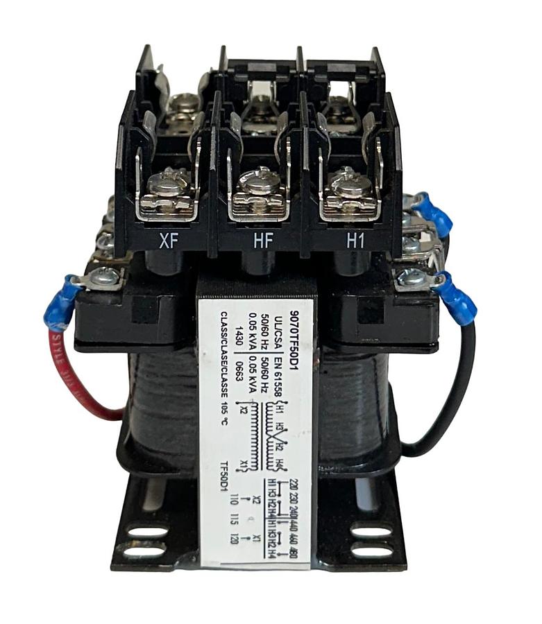 Used SQUARE D 9070TF50D1 / TF50D1 CONTROL TRANSFORMER 220/480V 0.05kVA 50/60Hz NSNP