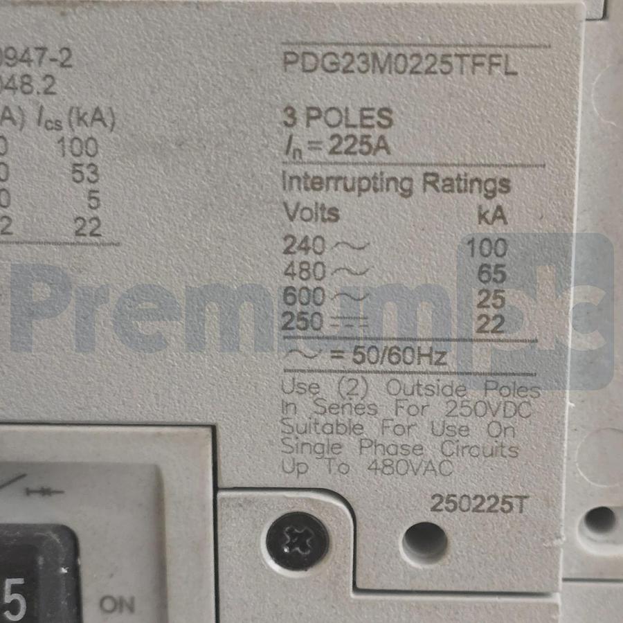 Used Eaton PDG23M0225TFFL PDG2 Power Defense 225A 3 Pole 600V Circuit Breaker USPI