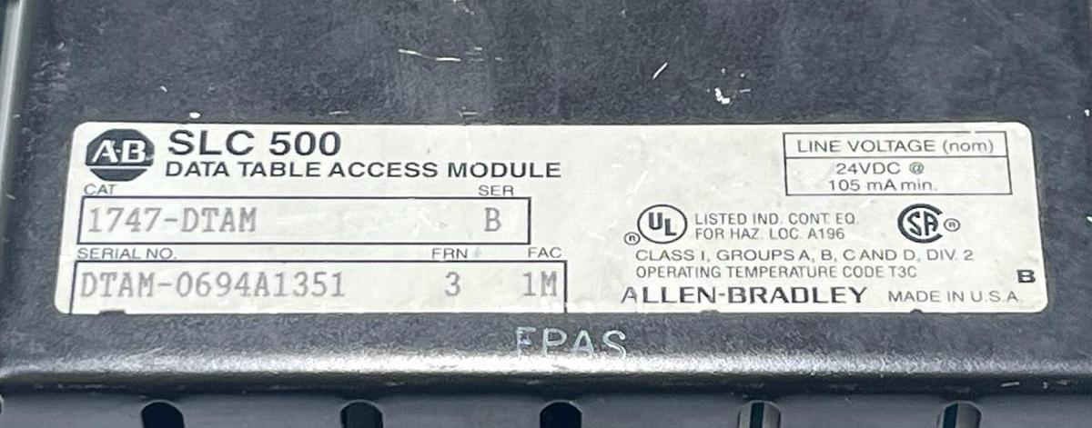 Used Allen-Bradley 1747-DTAM SLC 500 Data Table Access Module Ser B FRN 3.0