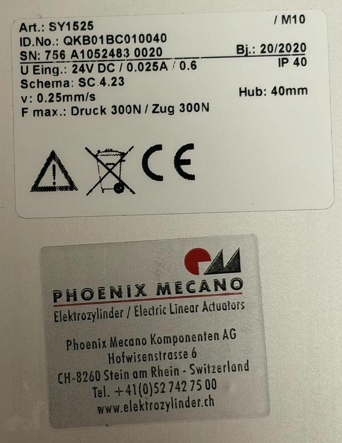 Phoenix Mecano SY1525 Electric Linear Actuator Cylinder QKB01BC010040