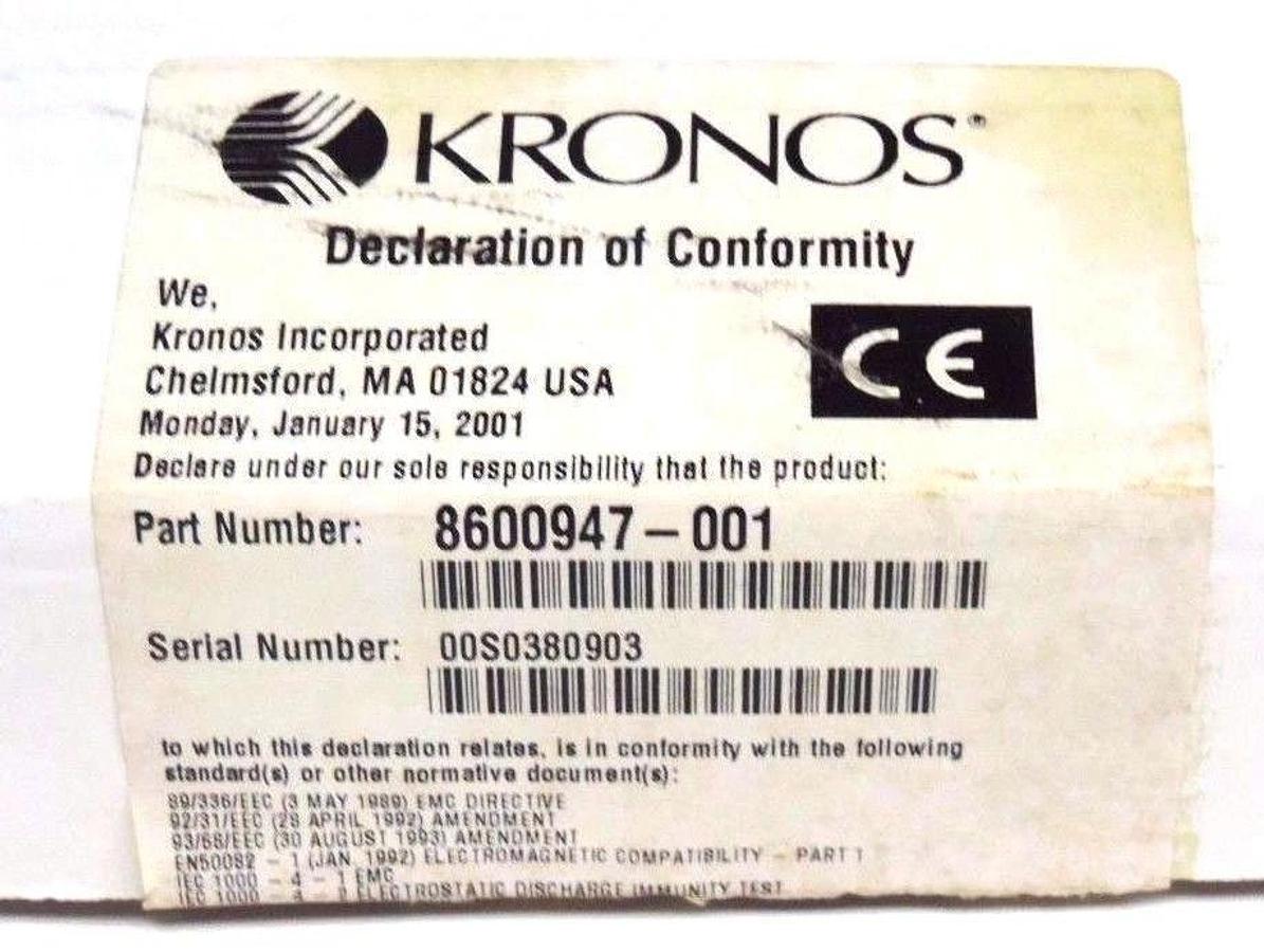 NIB KRONOS 8600947-001 ETHERNET BOARD KIT 6600187-999 REV. B, 8600947001