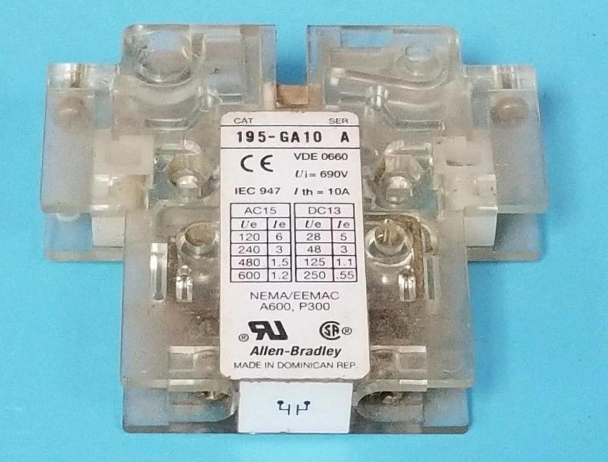 Used ALLEN BRADLEY 195-GA10 AUX. CONTACT 195GA10, SER. A