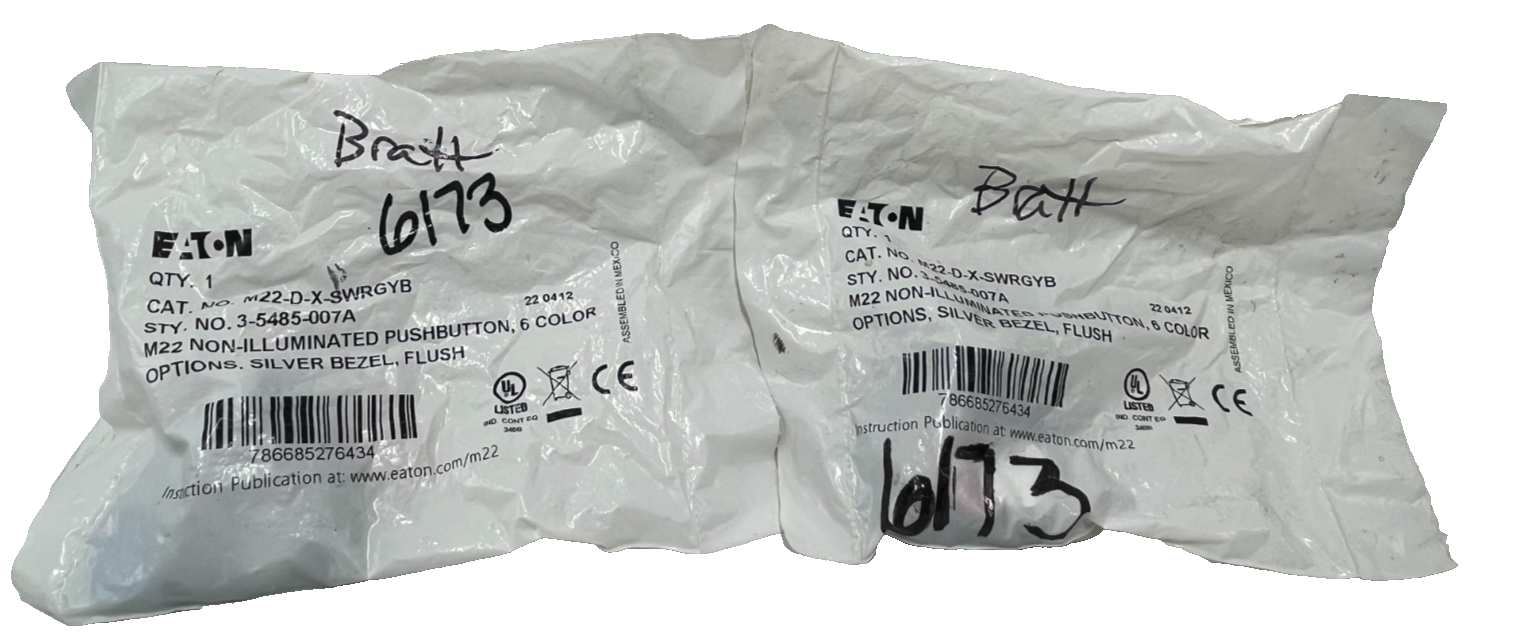 Used 2 Eaton M22-D-X-SWRGYB Pushbutton Operator 22.5mm Non-Illum Momentary MultiColor