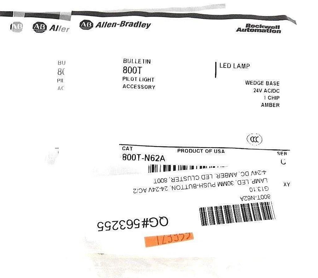 Used LOT OF 3 NEW ALLEN BRADLEY 800T-N62A LED LAMP AMBER WEDGE BASE 24V, SER. C