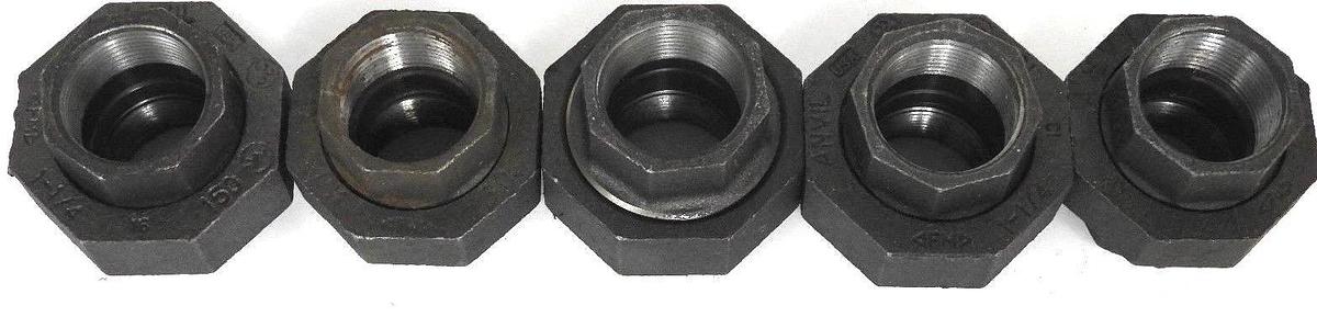 LOT OF 5 NEW ANVIL 1-1/4" BLACK PIPE UNIONS