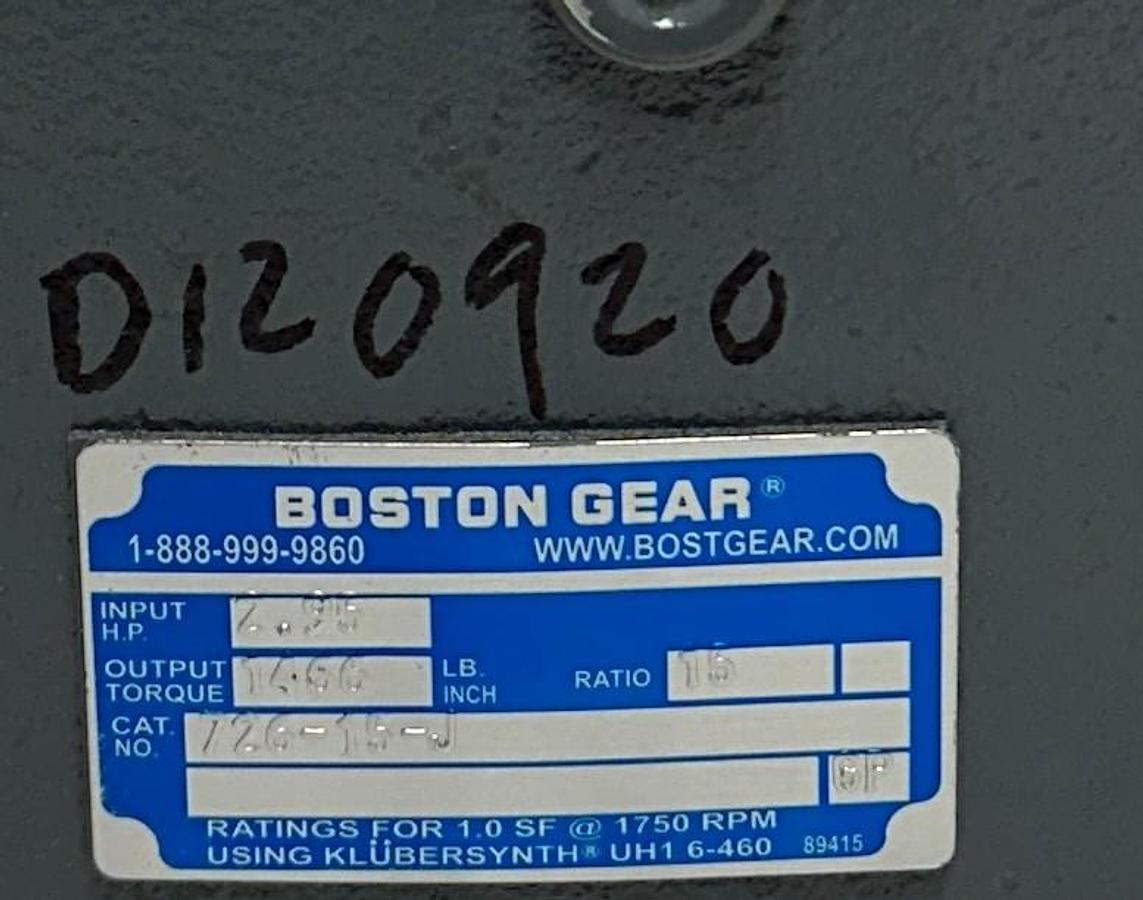 Used BOSTON GEAR 726-15-J / 51743 RIGHT ANGLE WORM GEAR SPEED REDUCER 15:1 RATIO NSNP