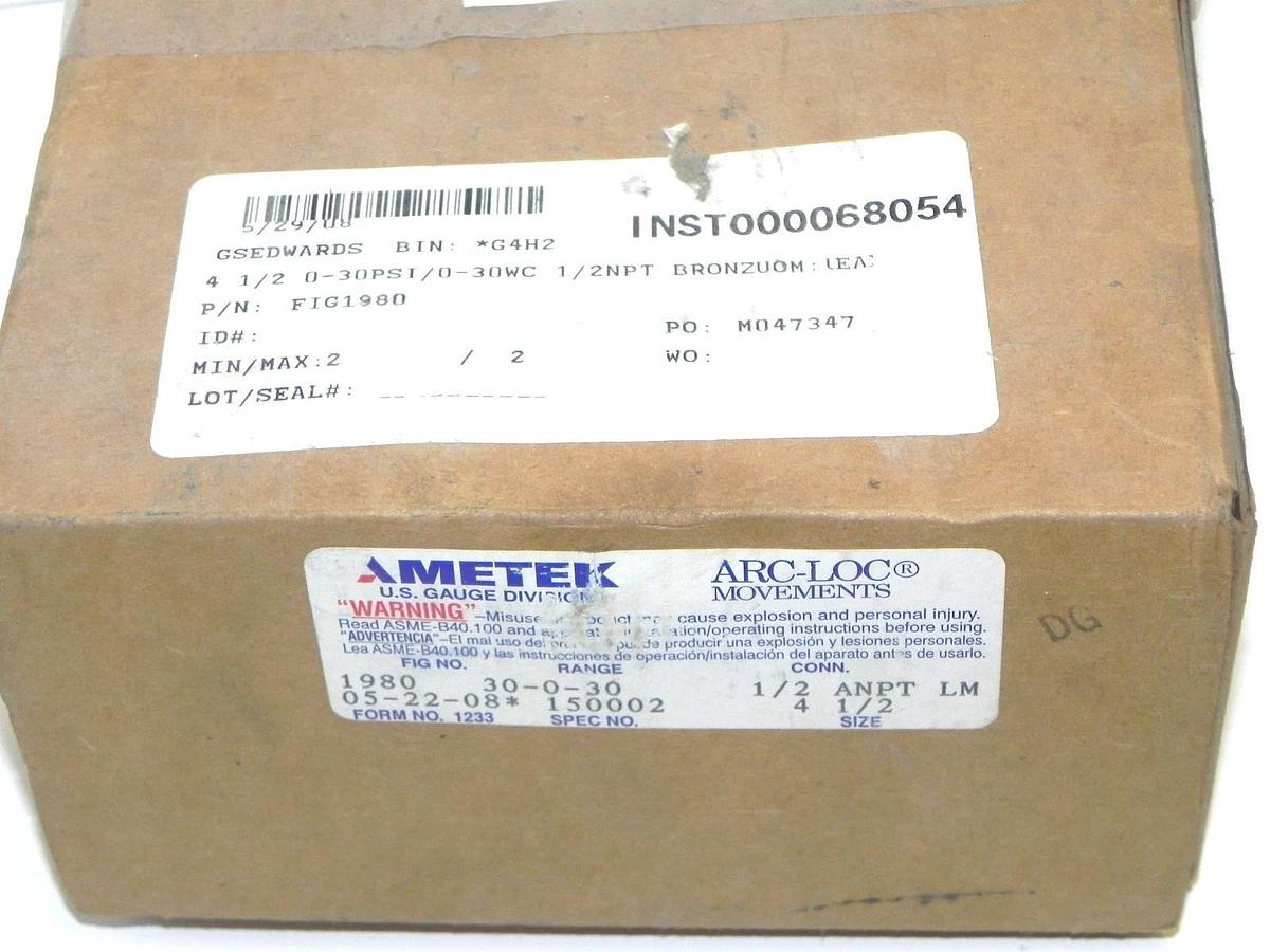Used NIB AMETEK 1980 PROCESS GAUGE SPEC NO. 150002, CONN. 1/2 ANPT LM, SIZE: 4-1/2''