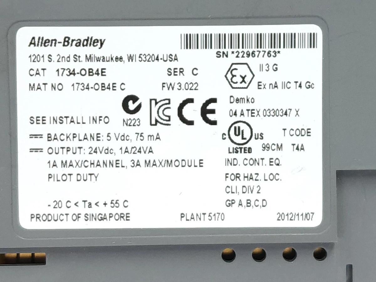 Used LOT OF 4 ALLEN BRADLEY 1734-OB4E /C FW 3.022 SER. C I/O MODULES