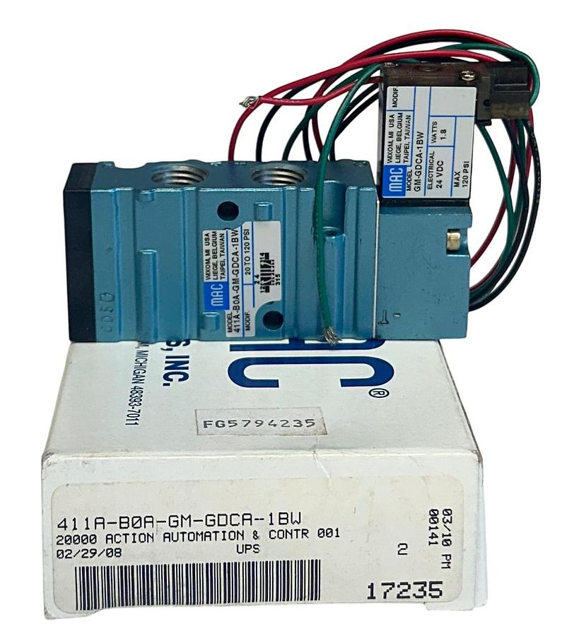 Used MAC 411A-B0A-GM-GDCA-1BW / 411AB0AGMGDCA1BW SOLENOID VALVE 24VDC 1.8W COIL NSMP