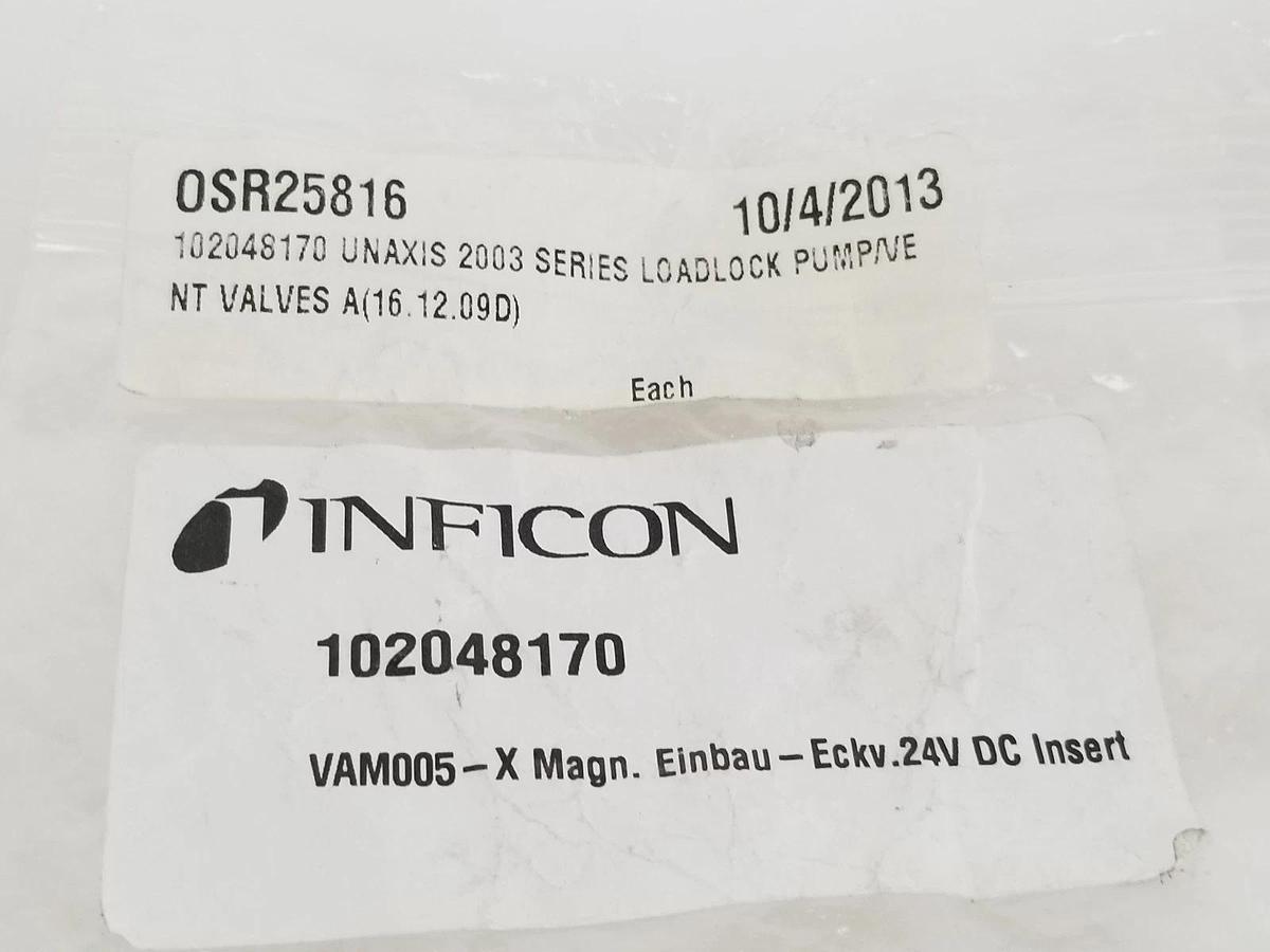 Used NIB INFICON VAM-005-X SOLENOID VALVE 250-006, 24V, 10W, 3NM, 102048170, VAM005X