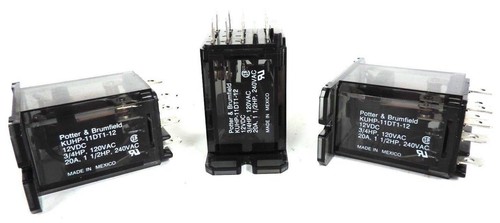 Used LOT OF 3 POTTER & BRUMFIELD KUHP-11DT1-12 POWER RELAYS 12VDC 3/4HP 120VAC