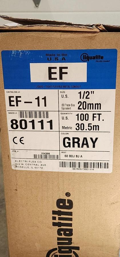 NIB LIQUATITE EF-11 CONDUIT SUNLIGHT RESISTANT 1/2'' GRAY EF11