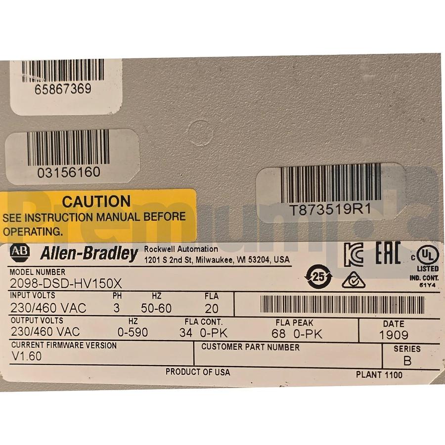 Refurbished Allen Bradley 2098-DSD-HV150X /B Ultra3000i Servo Drive 15kW 480V FW 1.60 REMAN