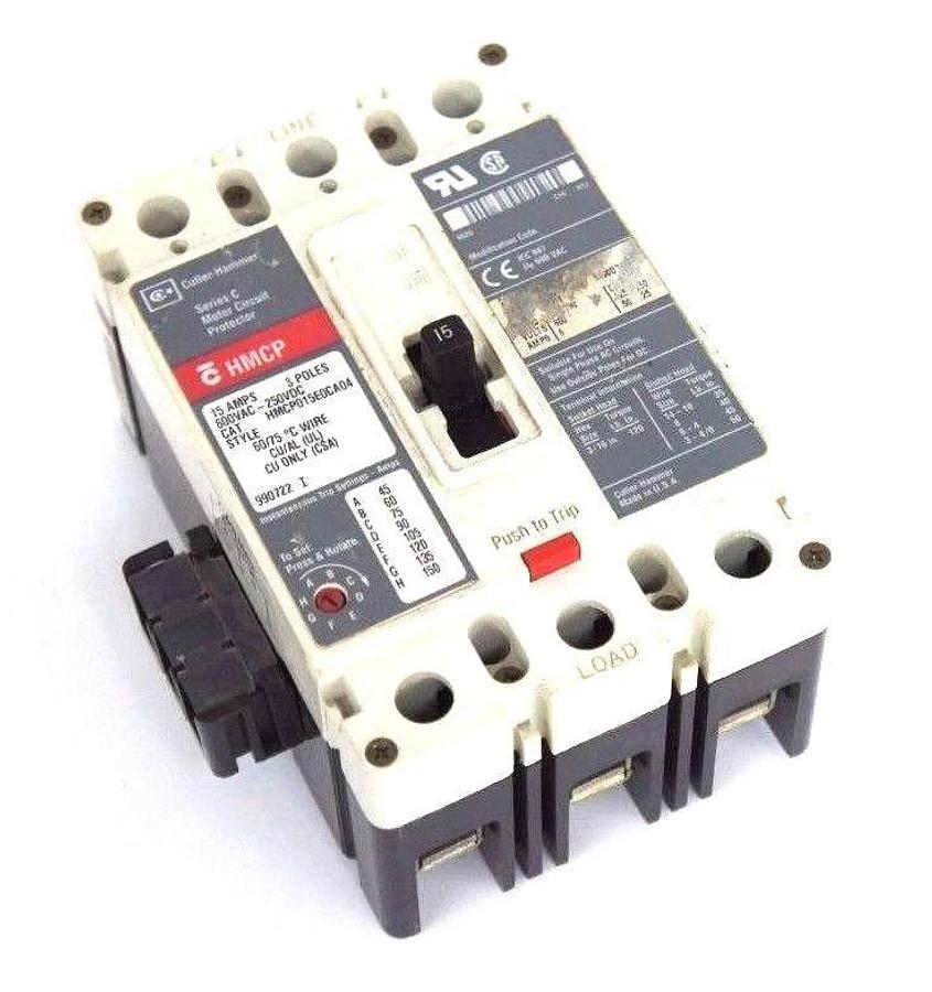 Used CUTLER HAMMER HMCP015E0CA04 CIRCUIT BREAKER SER C, 15A, 600VAC-250VDC