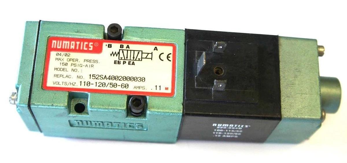Used NUMATICS 152SA4002000030 SOLENOID VALVE, 150PSIG, 110-120V, 50/60HZ, .11AMPS