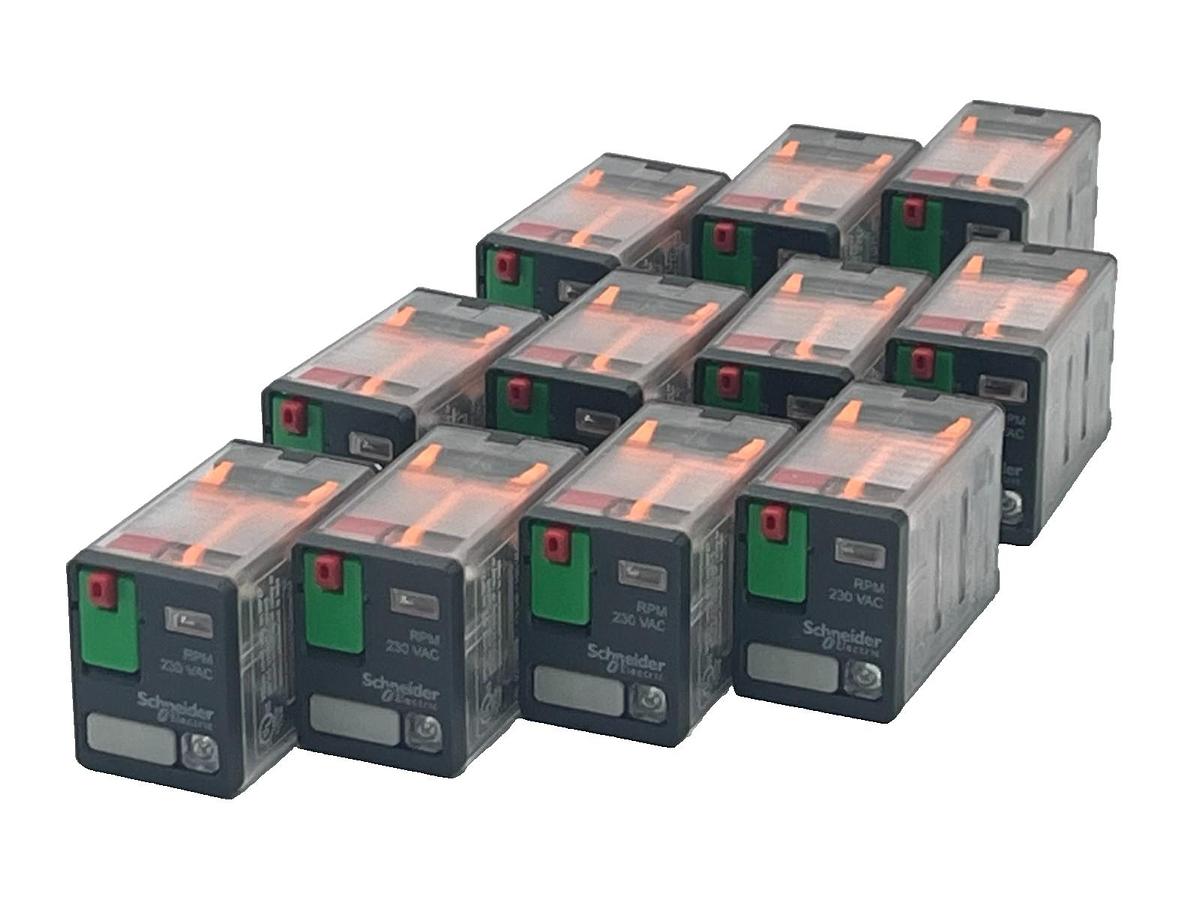 Used LOT OF 11 Schneider Electric RPM22P7 Power Plug-In Relay 230V AC 15A DPDT w/ LED