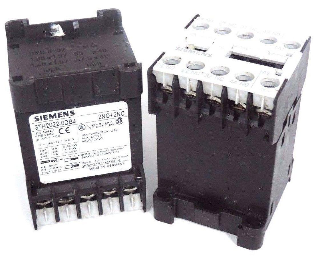 Used LOT OF TWO SIEMENS 3TH2022-0DB4 CONTROL RELAYS 3TH20220DB4, 2NO+2NC