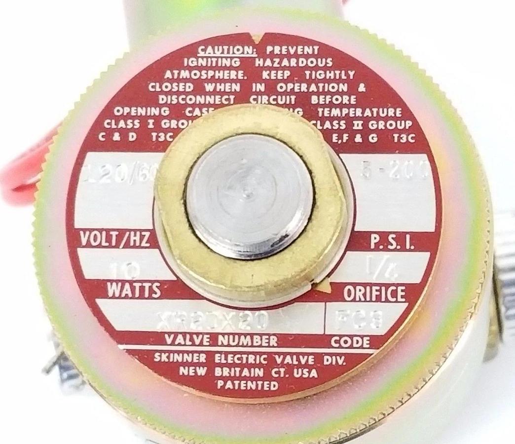 Used NIB SKINNER ELECTRIC VALVE XR2DX20 VALVE 120/60 5-200PSI 1/4" ORFICE CODE: FC3