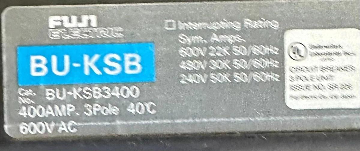 Used FUJI ELECTRIC BU-KSB3400 / BUKSB3400 BU-SKB CIRCUIT BREAKER 400A 3-POLE 600VAC