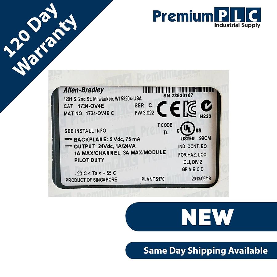 NEW ALLEN BRADLEY 1734-OV4E /C OUTPUT MODULE 24VDC I/O 4 POINTS DIN MOUNTED