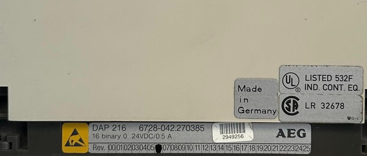Used AEG MODICON AS-BDAP-216 / DAP 216 TSX OUTPUT MODULE 16 BINARY 24VDC 0.5A NSMP
