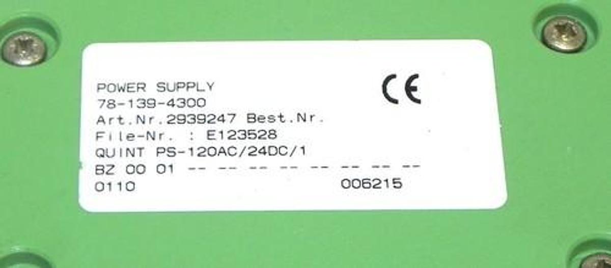 Used PHOENIX CONTACT QUINT PS-120AC/24DC/1 POWER SUPPLY ART# 2939247 78-139-4300