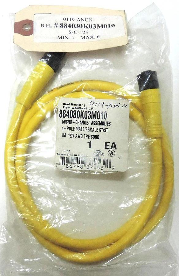 NEW BRAD HARRISON 884030K03M010 CORDSET 4POLE 1M 18/4 AWG TPE MALE/FEMALE