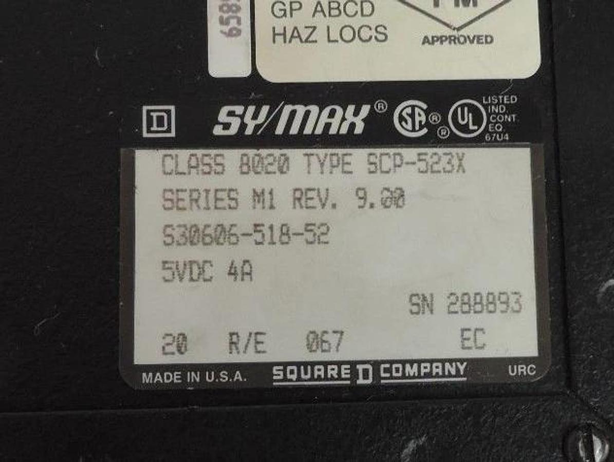 Used SQUARE D SY/MAX 8020-SCP-523X PROCESSOR SERIES M1 REV 9.00 8020SCP523X