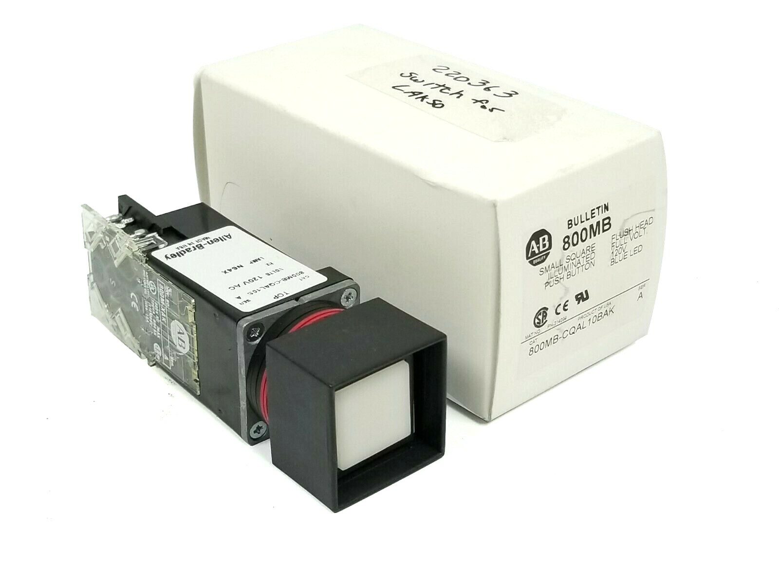 Used NEW ALLEN BRADLEY 800MB-CQAL10BAK SER. A BLUE SQUARE PUSH BUTTON 800MBCQAL10BAK
