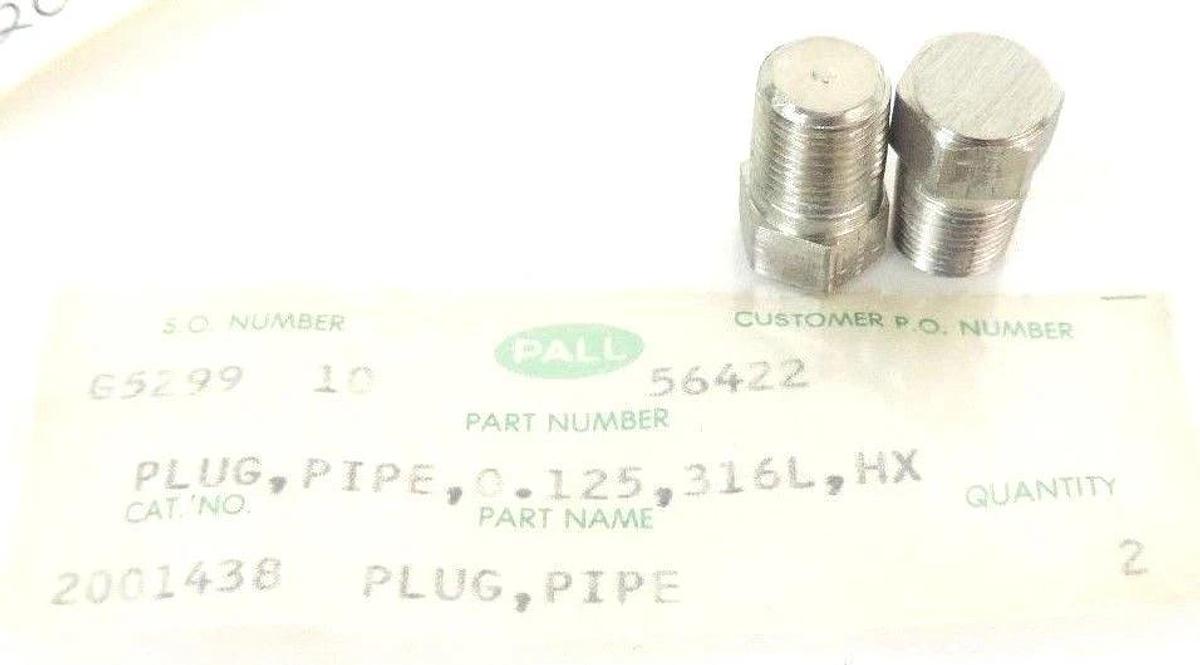 LOT OF 2 NEW PALL 2001438 PLUG, PIPE, 0.125, 316L, HX