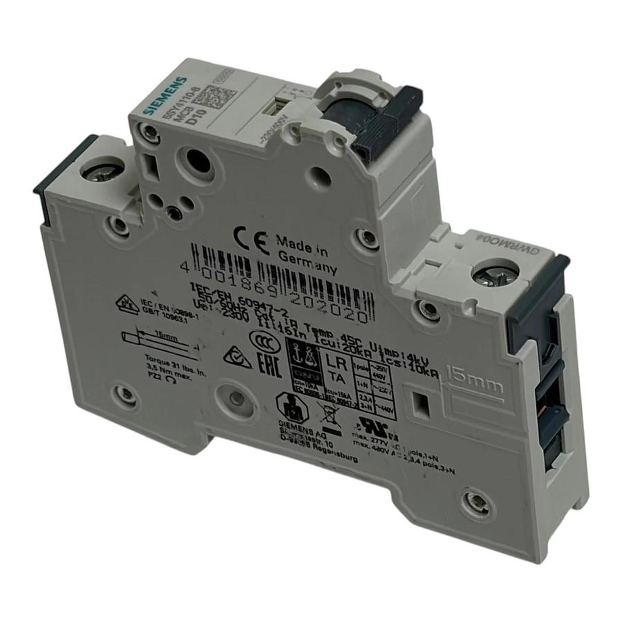 Siemens 5SY4110-8 Miniature Circuit Breaker MCB 1 Pole 10A D Curve 230/400V