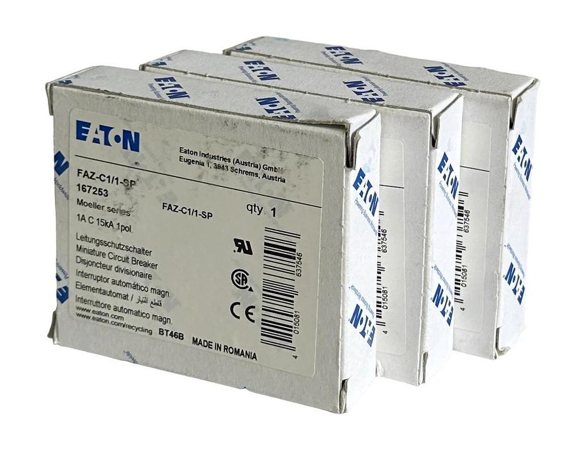 3 NEW EATON FAZ-C1/1-SP / 167253 MOELLER SERIES 1A CIRCUIT BREAKER 1POL 15kA