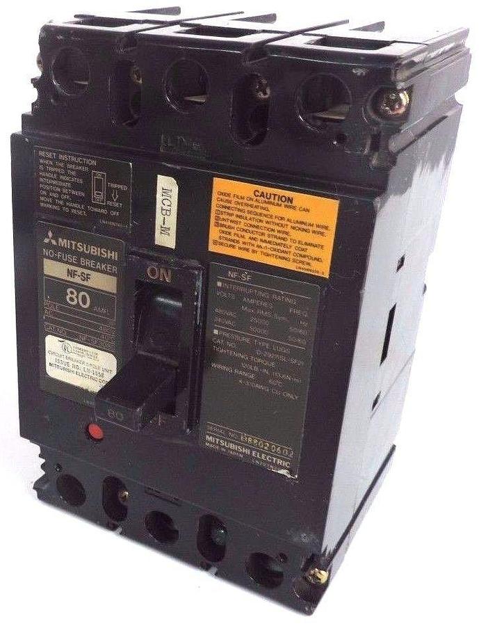 Used MITSUBISHI NF-SF3080 NO-FUSE CIRCUIT BREAKER 80A 3POLE 480VAC NF-SF *SMALL CHIP*