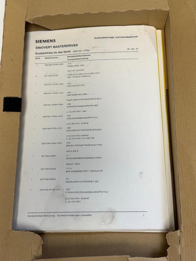 NEW SIEMENS 6SE7087-6JK60 SIMOVERT MASTERDRIVES VECTOR CONTROL INSTRUCTIONS & CD