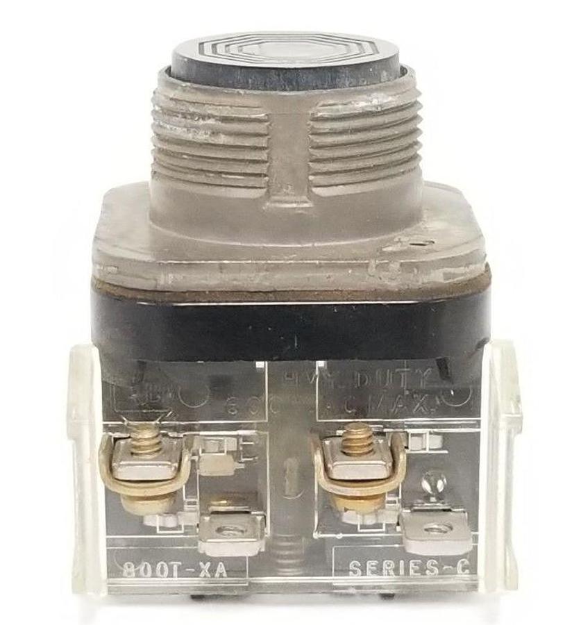 Used ALLEN BRADLEY 800T-A2 PUSH BUTTON SER. B W/ 800T-XA SER. C CONTACT BLOCK