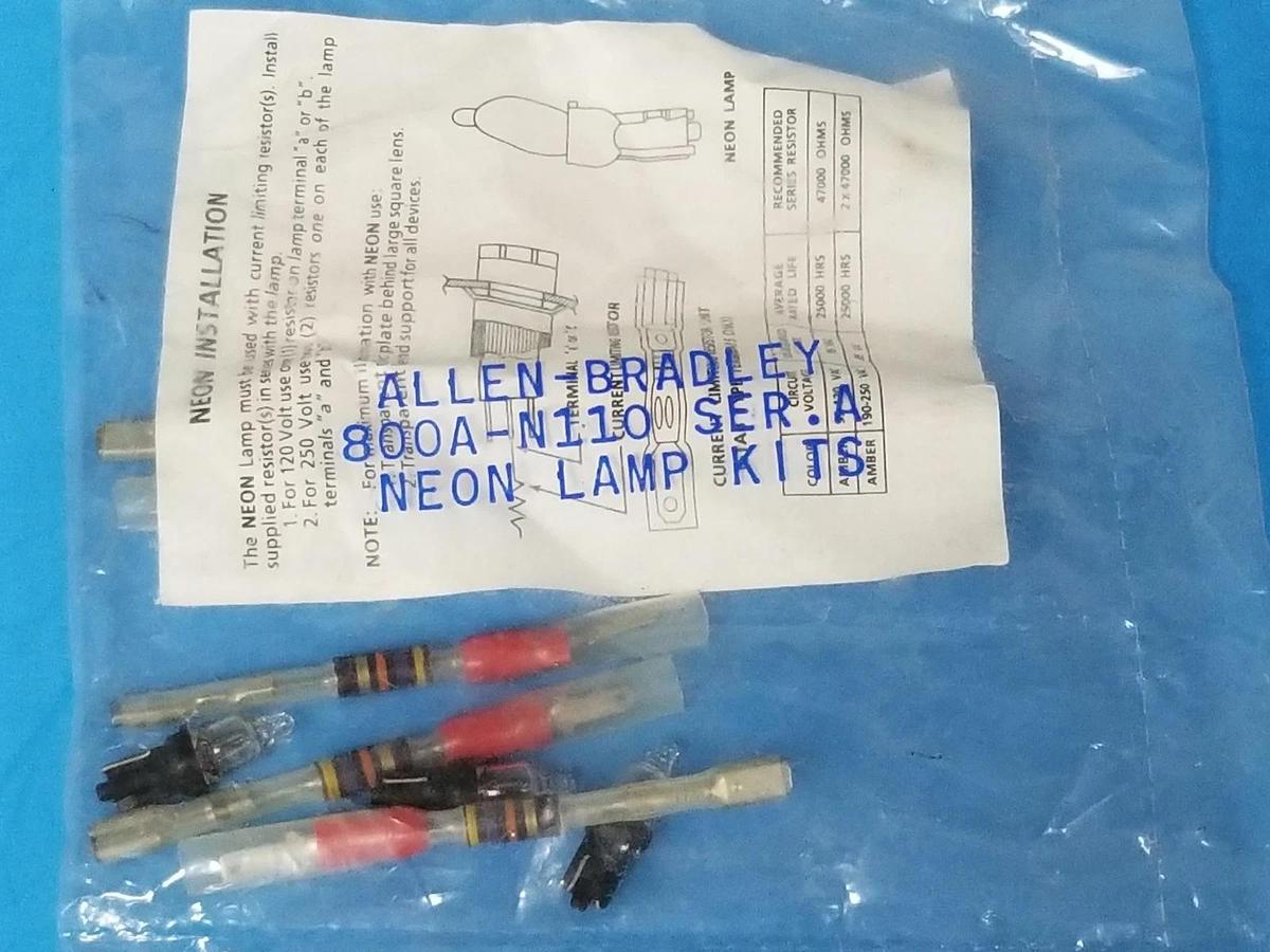 Used NEW ALLEN BRADLEY 800A-N110 SER. A NEON LAMP KITS 800AN110 (QTY: 5)